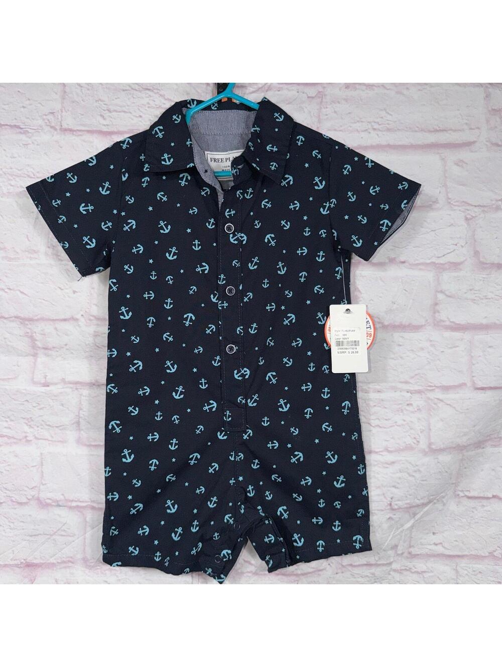 Free Planet Navy Anchor Print Romper - Size 18M NWT